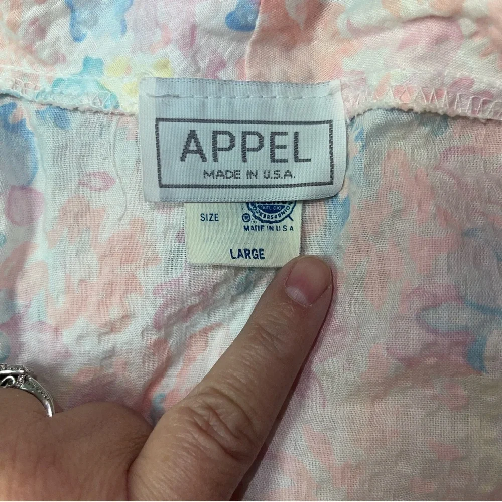Vintage Appel Belted Pastel Floral Robe Seersucker Women’s Large Union Made USA - Picture 10 of 12